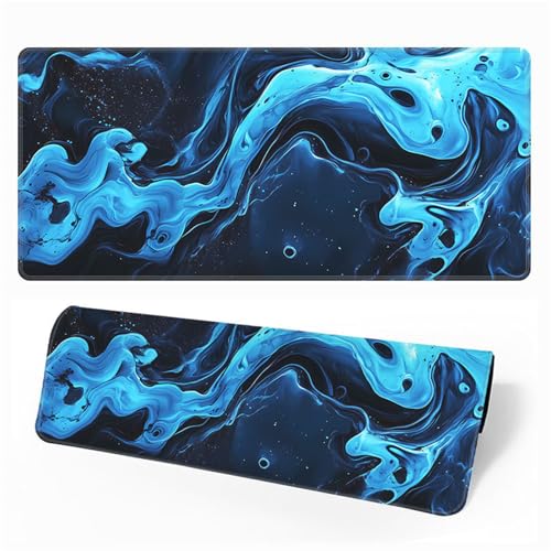 Hearda Mauspad XXL/XL/L, Cooles Fluid Drucken Gaming Mauspad, Mauspad mit Anti - Rutsch Gummiboden, Vernähte Kanten Mousepad, Abstraktes Mouse pad für Büro, Zuhause (Blau 2,900x400x3mm) von Hearda