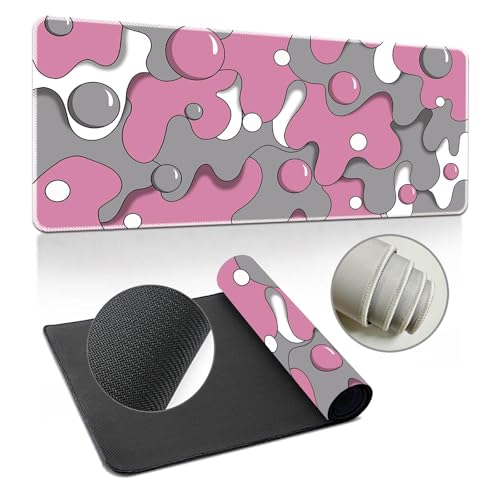 Hearda Mauspad XXL/XL/L, Kuh Mehrfarbig Blasen Gaming Mauspad, Mauspad mit Anti - Rutsch Gummiboden, Vernähte Kanten Mousepad, Abstraktes Mouse pad für Büro, Zuhause (900x400x3mm,Rosa) von Hearda