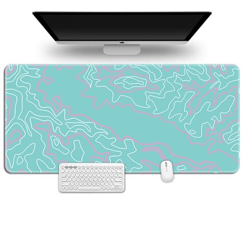 Hearda Mauspad XXL/XL/L, Linien und Muster Gaming Mauspad, Mauspad mit Anti-Rutsch Gummiboden, Vernähte Kanten Mousepad, Abstraktes Mouse pad für Büro, Zuhause (Aqua,700x300x3mm) von Hearda