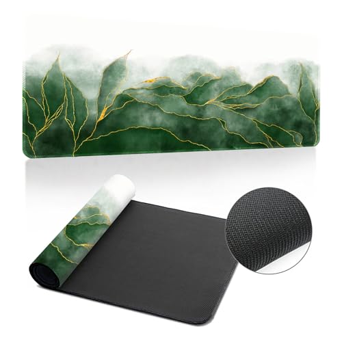 Hearda Mauspad XXL/XL/L, Nordischer Marmor Gaming Mauspad, Mauspad mit Anti - Rutsch Gummiboden, Vernähte Kanten Mousepad, Abstraktes Mouse pad für Büro, Zuhause (Dunkelgrün,1200x600x3mm) von Hearda