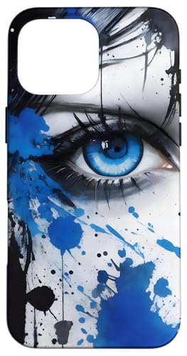 Hülle für iPhone 16 Pro Max Tinte Splatter Expression: Faszinierendes blaues Augendesign von Heavenwear