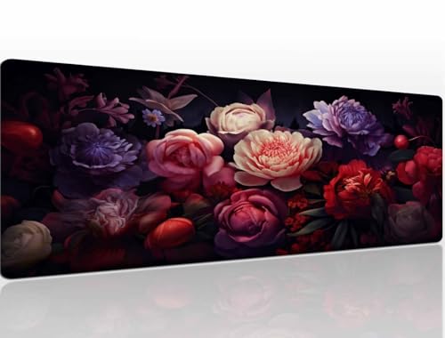 Mauspad 1400x600x4 mm Rose Mousepad XXL Gaming Mauspad Groß Mouse Pad Schreibtischunterlage Vernähte Kanten Wassxerdicht Maus Pad Mauspads Tischunterlage Schreibtisch Mouspad für Home Office A1174 von Heeboode