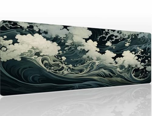 Mousepad Gaming 1400x700x4 mm Gaming Mauspad XXL Waves Mauspad Gaming Rutschfeste und Wasserabweisend Groß Vernähte Kanten Desk Mat Gaming-Mauspads für Pc Verbessert Präzision und Geschwindigkei A1203 von Heeboode