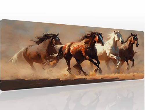 Mousepad Gaming 900x300x4 mm, Gaming Mauspad XL Horse Mauspad Gaming Rutschfeste und Wasserabweisend Klein Vernähte Kanten Desk Mat, Gaming-Mauspads für Pc Verbessert Präzision und Geschwindigkei A461 von Heeboode