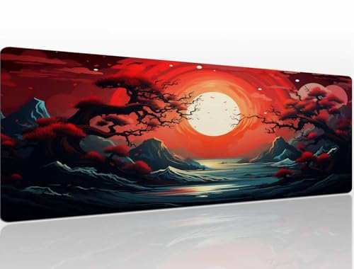 Mousepad Gaming 900x600x4 mm, Gaming Mauspad XXL Red Mauspad Gaming Rutschfeste und Wasserabweisend Groß Vernähte Kanten Desk Mat, Gaming-Mauspads für Pc Verbessert Präzision und Geschwindigkei A1121 von Heeboode