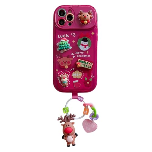 Hehuo for iPhone 16 Pro Max Case Christmas Tree Pendant Flip Mirror Case Cover, 2025 New Christmas Phone Case for iPhone 16 15 14 13 12 Pro Max (15Promax,Rose red + Pendant) von Hehuo