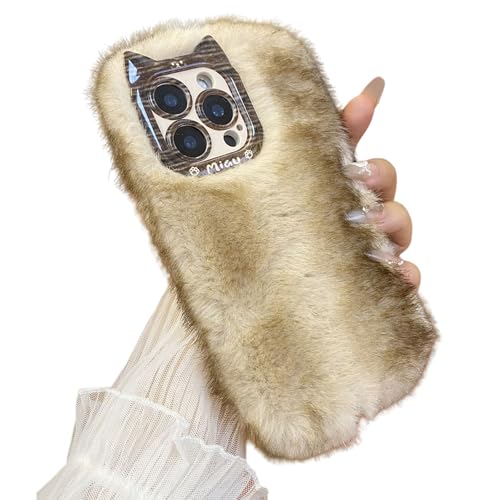 for iPhone 16 Pro Max Eco-Friendly Plush Silicone Soft Case, Fuzzy Furry Warm Plush Soft TPU Winter Case Protective Covers for iPhone 13 14 15 16 Pro Max (Brown,15Promax) von Hehuo