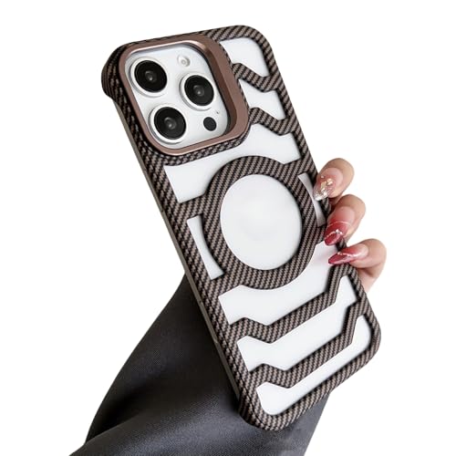 Open-Frame Carbon Fiber for iPhone 16 Pro Max Case with Camera Holder, Enhanced Airflow and Magnetic Compatibility, Open-Frame Heat Dissipation for iPhone 16/15/14/13/12 Series (13Promax,Braun) von Hehuo