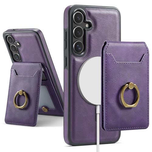 for Samsung Galaxy S25 Ultra Leather Wallet Case, Compatible with Magsafe for S25, S24, S23 Series, 2 In 1 Magnetic Holster Cover with Stand and Card Holder (S24,Lila) von Hehuo