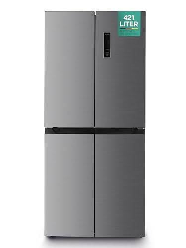 Heinrich´s Cross Door Kühlschrank, Kühlgefrierkombination mit 421L Gesamtvolumen, inkl. Total-No-Frost Funktion, 150L Gefriervolumen, LED Beleuchtung, Multi-Airflow und Fresh Converter System, Inox von Heinrich´s