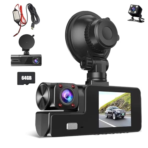 Dashcam Auto Vorne Hinten und Innen 1080P Full HD mit 64GB SD-Karte, Auto Kamera mit Parküberwachung, Bewegungserkennung, Infrarot Nachtsicht, Loop-Aufnahm, WDR, Weitwnkel(170°+150°+150°) (Mit WiFi) von Hekasvm