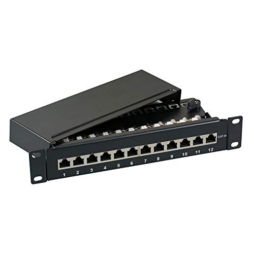 Helos Mini-Patchfeld Cat 6A 10“ 1HE 12 Port schwarz von Helos