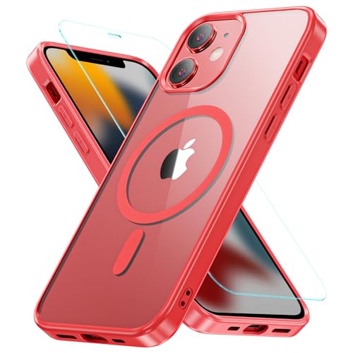 Hensinple Magnetisch für iPhone 12 Mini Hülle 5,4'',mit Panzer Schutz Glas,Stoßfest Militärschutz Rundumschutz Schutzhülle Case Handyhülle für iPhone 12 Mini-Rot von Hensinple