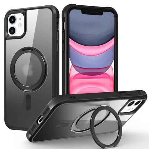 Hensione Magnetische Schutzhülle für iPhone 11, mit 360°-Ringständer, [Kompatibel mit MagSafe], [Militärqualität stoßfest], schlanke, stoßfeste, durchscheinende, matte Schutzhülle für iPhone 11, von Hensione