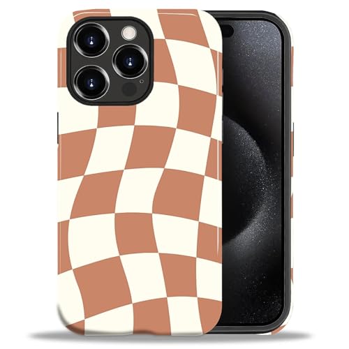 Hensuske Handyhülle Kompatibel mit iPhone 15 Pro Hülle Neutral Checkerboard Hülle für iPhone 15 Pro 2 in 1 Weiche TPU Hülle, Stoßfest Anti-Kratzen Schutzhülle für Frauen Männer von Hensuske