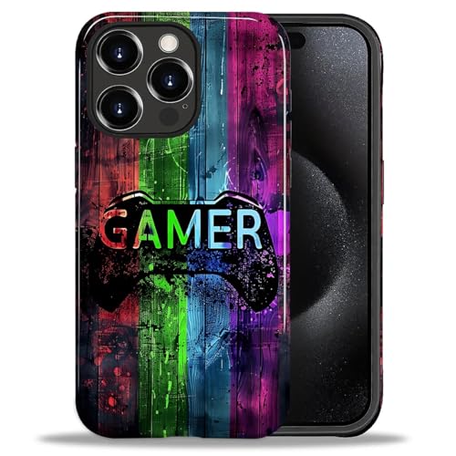 Hensuske Kompatibel mit iPhone 15 Pro Max, bunte Gamer-Hülle für iPhone 15 Pro Max, 2-in-1, weiche TPU-Hülle, stoßfest, kratzfest, Schutzhülle für Damen und Herren von Hensuske