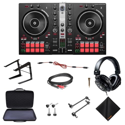 Hercules DJ Controller Inpulse 300 MK2-2 Deck USB DJ Controller mit Mackie MC-100 geschlossenen Kopfhörern, On-Stage Laptop Ständer, Waith DJ Controller Case und Waith Reinigungstuch (Bundle Set) von Hercules