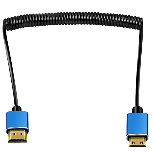 HDMI auf Mini HDMI Spiralkabel, gewickeltes Mini HDMI Adapterkabel, HDMI Stecker auf Mini HDMI Stecker Kabel unterstützt 3D 4K UHD, Projektor, Monitor (gedehnt bis zu 1M) von Herfair