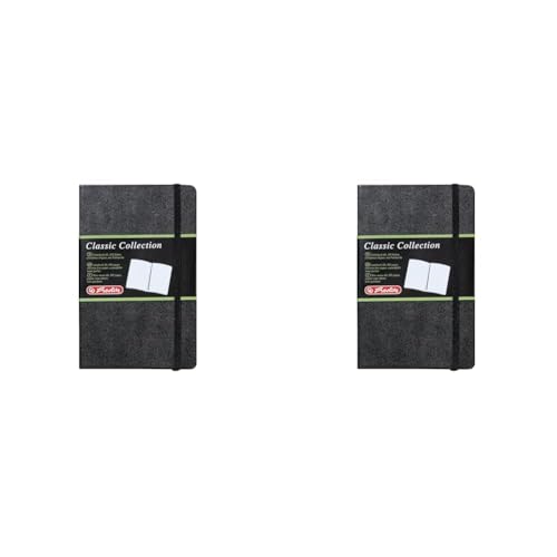 Herlitz 10789451 Geschäftsbuch in Lederoptik, schwarz, blanko, A6, 96 Blatt, Inhaltspapier 80g/m² Notizbuch Classic Collection (Packung mit 2) von Herlitz