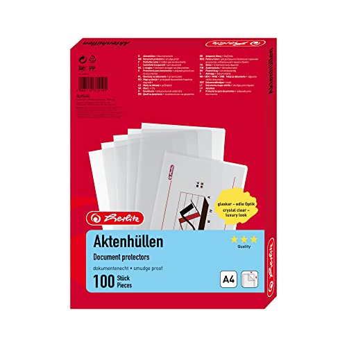 Herlitz 10843746 Aktenhülle A4 Standard , PP, 0,11 mm, transparent glasklar 100er Packung von Herlitz