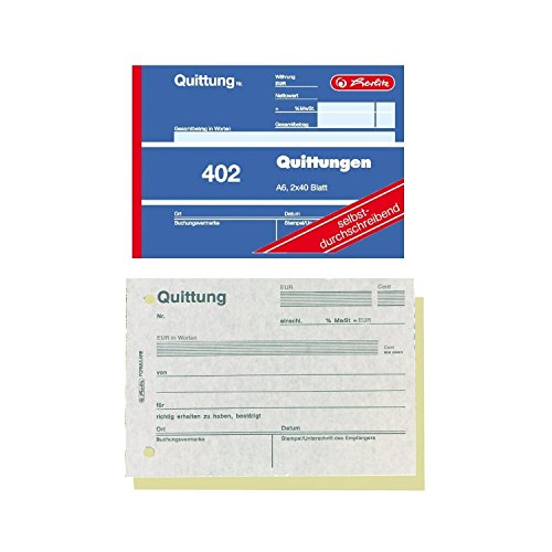 Herlitz 7876147 Quittungsblock A6 402 2x40 Blatt, selbstdurchschreibend 12er Pack von Herlitz