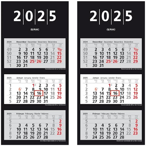 Herlitz Wandkalender 3 Monate 2025 (Schwarz, 2x 2025) von Herlitz