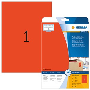 20 HERMA Etiketten 4422 rot 210,0 x 297,0 mm von Herma