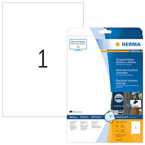 20 HERMA wetterfeste Folienetiketten 4577 weiß 210,0 x 297,0 mm von Herma