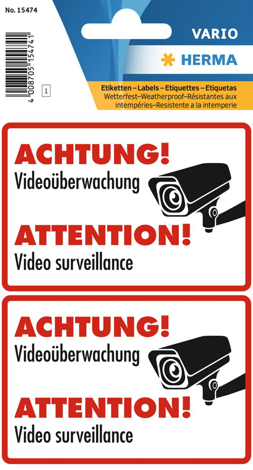 HERMA Hinweisetiketten , ACHTUNG! Videoüberwachung, von Herma