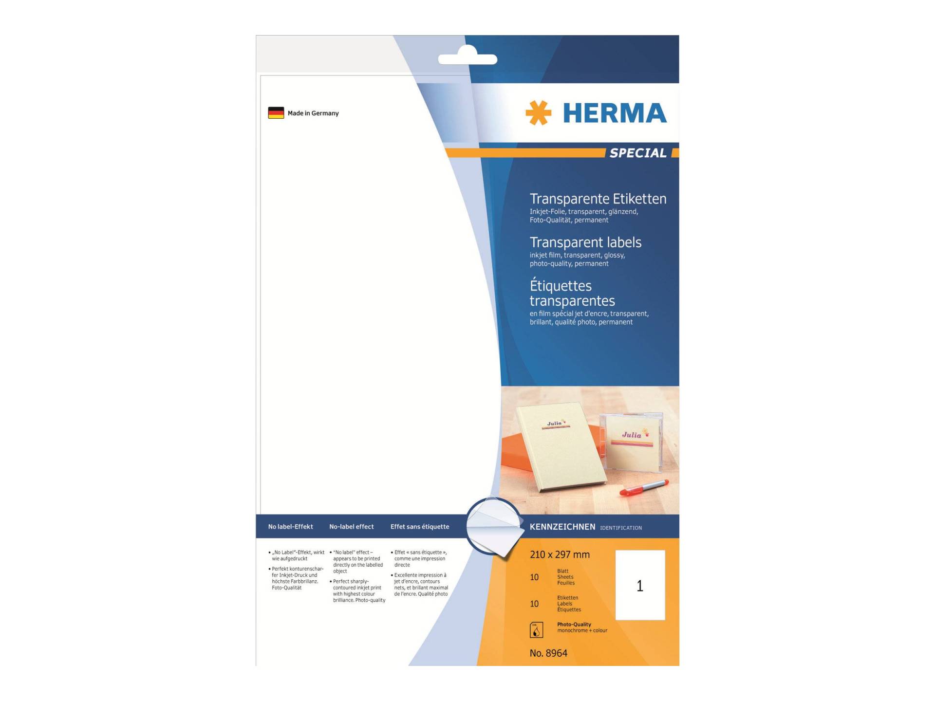 HERMA Inkjet Folien-Etik. A4 transp 210x297 mm glänz. 10 St. von Herma