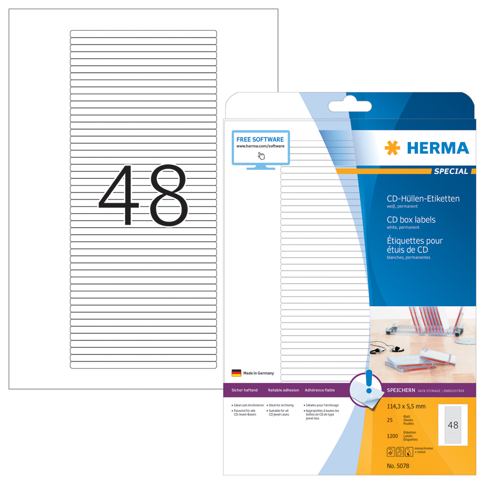 HERMA SPECIAL CD-Cover-Etiketten, 114,3 x 5,5 mm, weiß von Herma