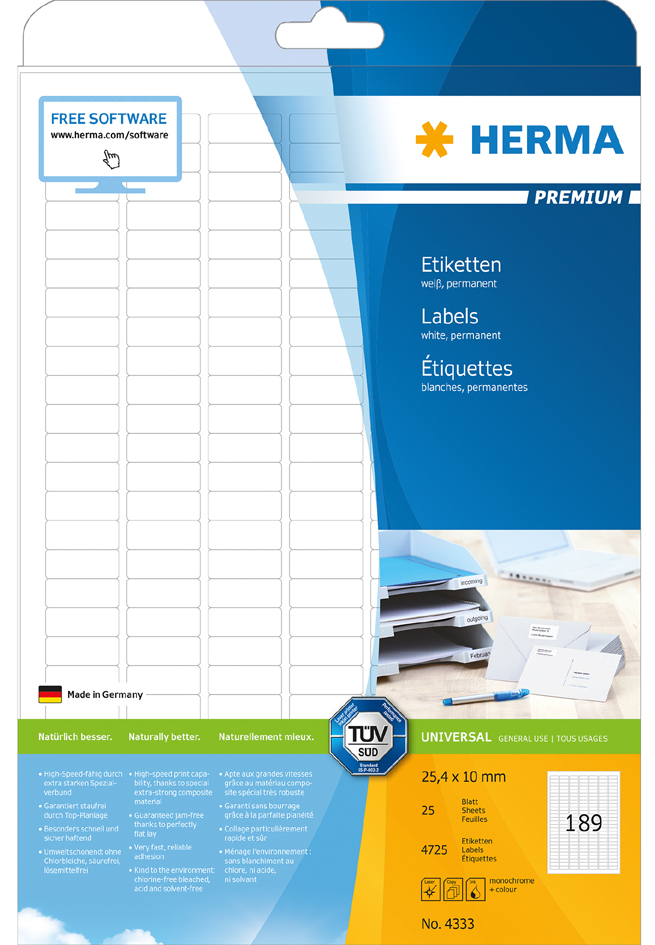 HERMA Universal-Etiketten PREMIUM, 63,5 x 33,9 mm, weiß von Herma