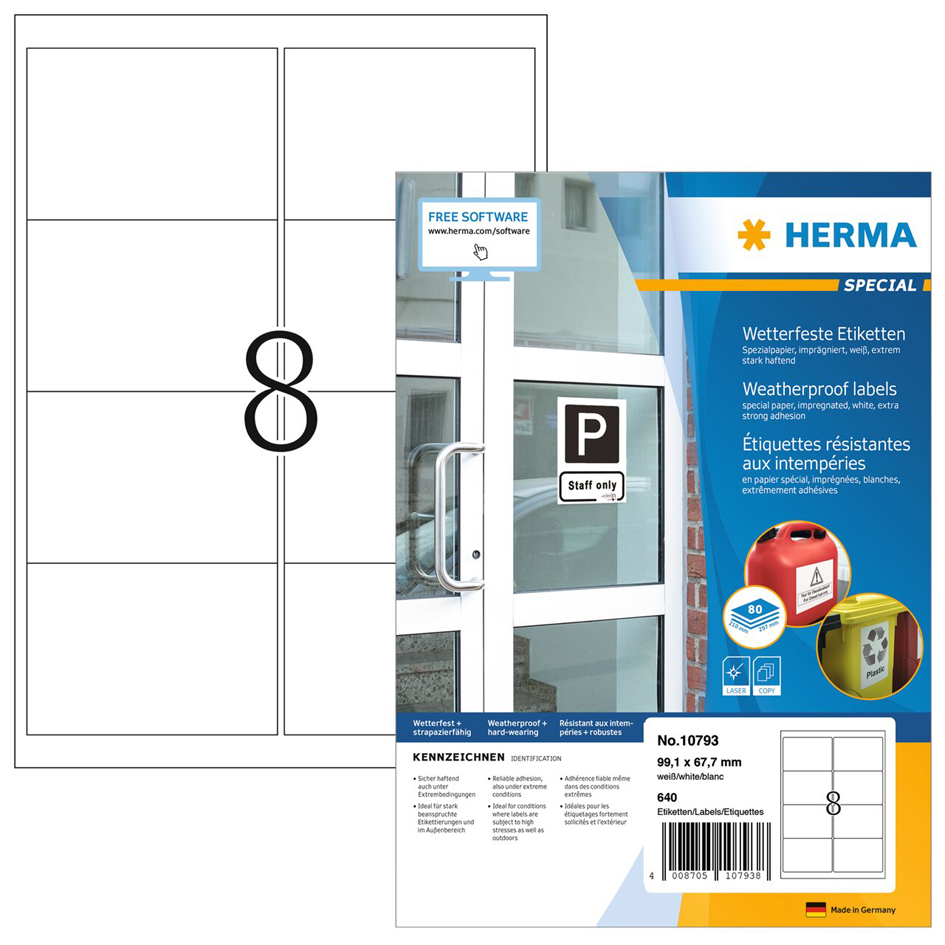 HERMA Wetterfeste Etiketten aus Spezialpapier, 210 x 297 mm von Herma