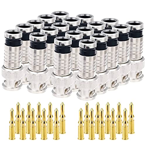 Hermosiey 20 StüCk BNC Kompression Stecker 75 Ohm Koppler mit Kupfer Stift für RG58-59 Crimper Video Stecker VerläNgerung Koaxial Kabel von Hermosiey