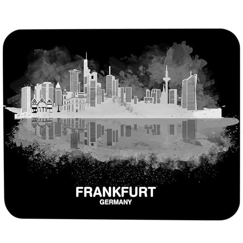 Herzensstadt Mauspad City Skyline - 24 x 13 cm - Mousepad aus Kunststoff, Mauspad Skyline, Skyline Aquarell, Mauspad Gaming, Mauspad rutschfest (Frankfurt (weiß-schwarz)) von Herzensstadt