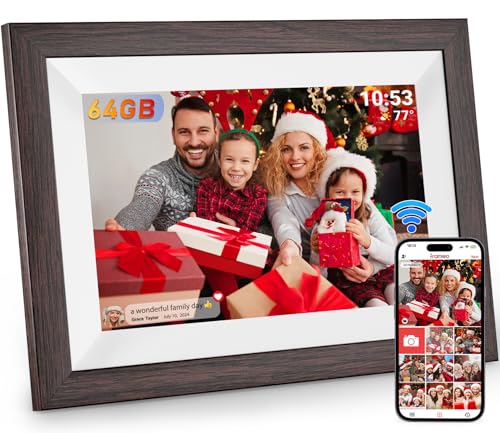 Hesmor 64GB Frameo Digitaler Bilderrahmen WiFi 10,1 Zoll, 1280x800 IPS LCD Touchscreen, Auto-Rotate und Audio, Teilen Sie Fotos oder Videos über die Frameo App überall, Elektronischer Bilderrahmen von Hesmor