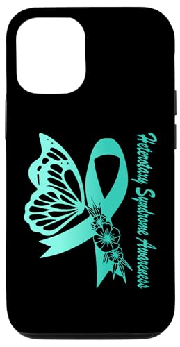 Hülle für iPhone 12/12 Pro Heterotaxie-Syndrom Awareness Blaugrünes Band Schmetterlingsblumen von Heterotaxy Syndrome Awareness Products (Lwaka)