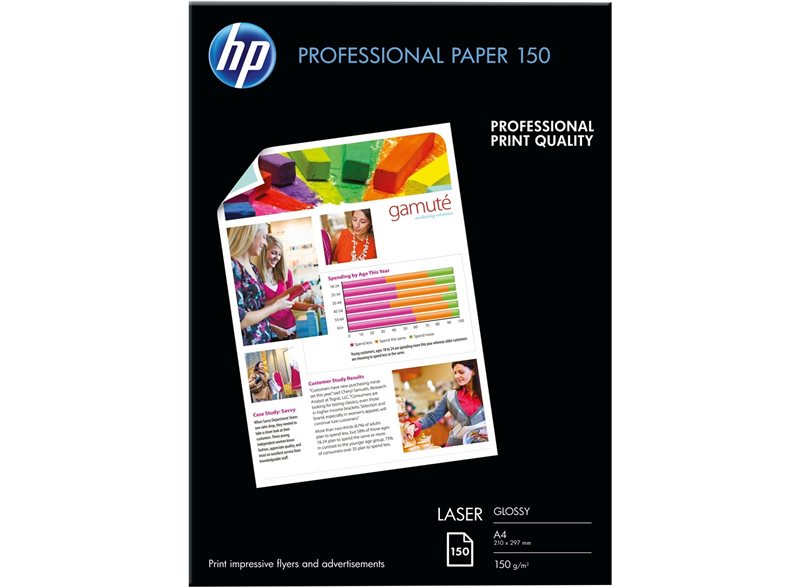 HP Professional Laser-Papier glänzend 150 g/m² - 1 von Hewlett Packard