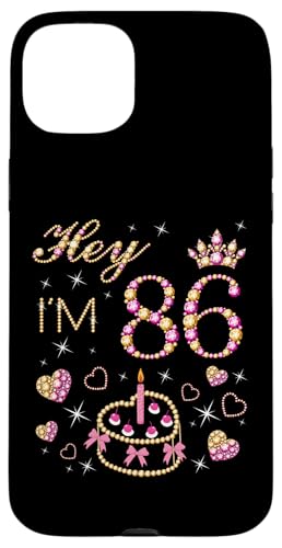 Hülle für iPhone 15 Plus Hey I'm 86, 86 Years Old Women, 86th Birthday Cake Kerze von Hey It's My Birthday