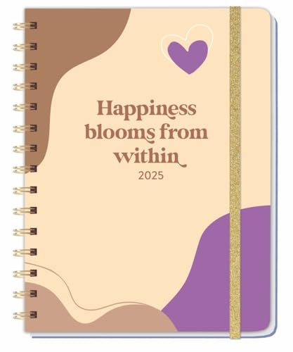 Happiness blooms from within Spiral-Kalenderbuch A5 2025: Taschenkalender 2025 mit Spiralbindung und viel Platz für Termine. Praktischer ... und Stickerbögen. (Kalenderbücher Heye) von Heye