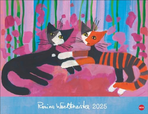 Rosina Wachtmeister Posterkalender 2025: Hochwertig gestalteter Wandkalender mit Gold- und Silberfolienprägung. Katzenmotive in einem Posterkalender als dekorativer Blickfang. von Heye