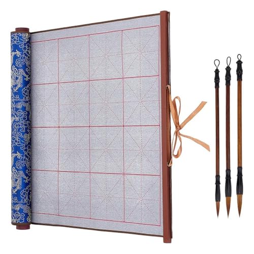 Hfourhnik Wiederverwendbares Magisches Wasserschreibtuch, Tintenloses Chinesisches Kalligraphie-Set mit 3 Traditionellen Kalligraphie-Schreibpinselstiften, Set 1 von Hfourhnik