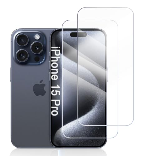 Hhfcryst Panzer Schutz Glas für iPhone 15 Pro, 2 Stücke Schutzfolie Panzerfolie, 9H Härte Panzer Folie, HD Klar, Anti- Kratzer, Bläschenfrei Folie,langlebig von Hhfcryst