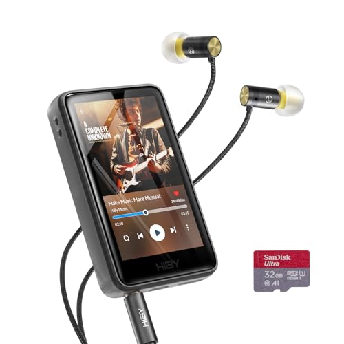 HiBy R1 HiFi-MP3-Player mit Bluetooth 5.1 Hi-Res Audio zertifiziert DSD 256 Native Tidal Qobuz Player MSEB Tuning 7,6 cm Touchscreen 32 GB + Yves Kopfhörer von HiBy