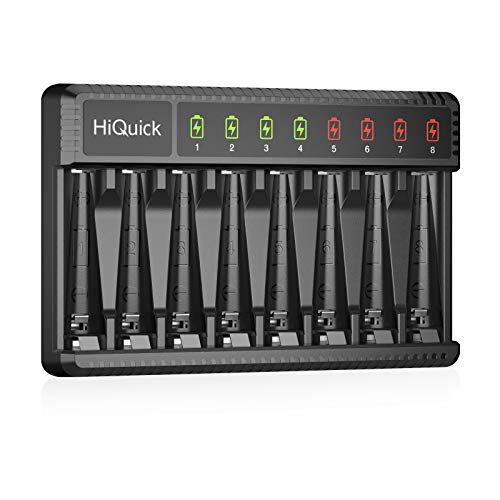 HiQuick Akku Ladegerät, AA AAA Batterien Ladegerat, für AA AAA NI-MH NI-CD Akkus, 8-Ladeplatz mit LED Anzeige ladegerat von HiQuick