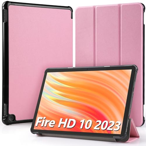 Hianjoo Hülle Kompatibel für Fire HD 10 Tablet 2023 10,1 Zoll, Ultra Dünn Leder Schutzhülle mit Standfunktion Kompatibel für Fire HD 10 13. Generation 10.1", Rosa von Hianjoo