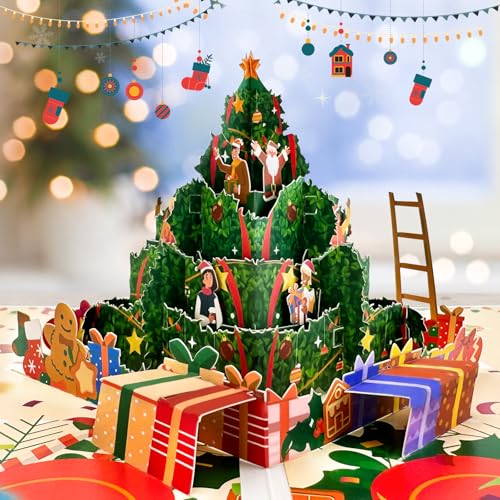 Hierein 2024 Pop Up Weihnachtskarte, 3D Weihnachtsbaum Weihnachtskarte mit Umschlag, Überraschung Weihnachtsgeschenke Weihnachtskarten für Mann Frau Mutter Freundin Kinder, Merry Christmas von Hierein