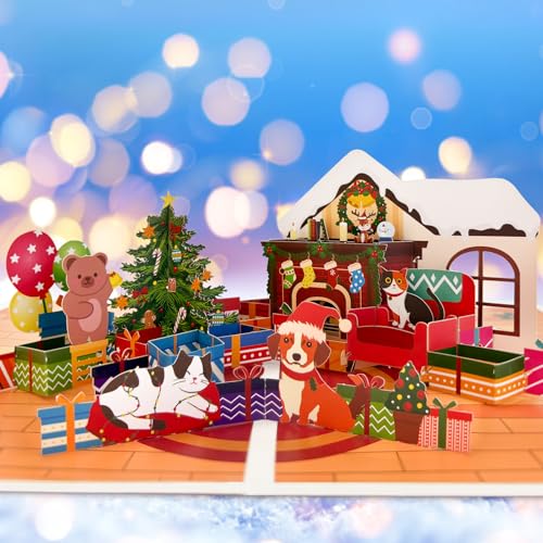 Hierein Weihnachtskarten, Haus Weihnachtskarte 3D mit Umschlag, Überraschungsgeschenk zu Weihnachten Pop Up Karte, Weihnachten Karte für Mama Frau Freundin Kinder, Pop Up Weihnachtsbaum von Hierein