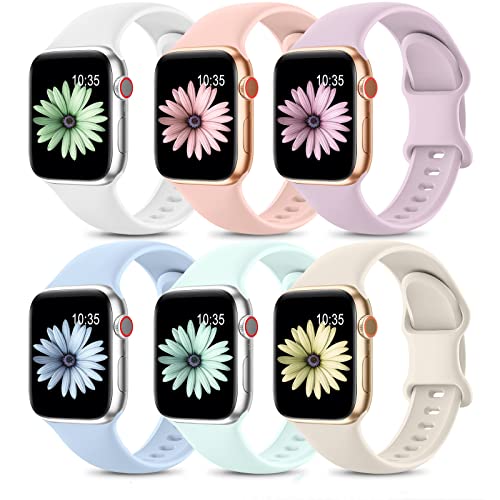 Higgs 6 Stück Ersatzarmband Kompatibel mit Apple Watch Armband 41mm 40mm 38mm 42mm 44mm 45mm 49mm für Damen Herren, Weich Silikon Sport Armbänder für iWatch Series 8 SE Ultra 7 6 5 4 3 2 1 von Higgs