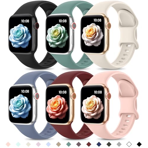 Higgs 6 Stück Silikon Armbänder Kompatibel mit Apple Watch Armband 40mm 41mm 42mm 44mm 45mm 38mm 46mm 49mm Damen Herren, Weiche Sport Band Kompatibel mit iWatch Armband Se 10 9 8 7 6 5 4 3 2 1 Ultra von Higgs